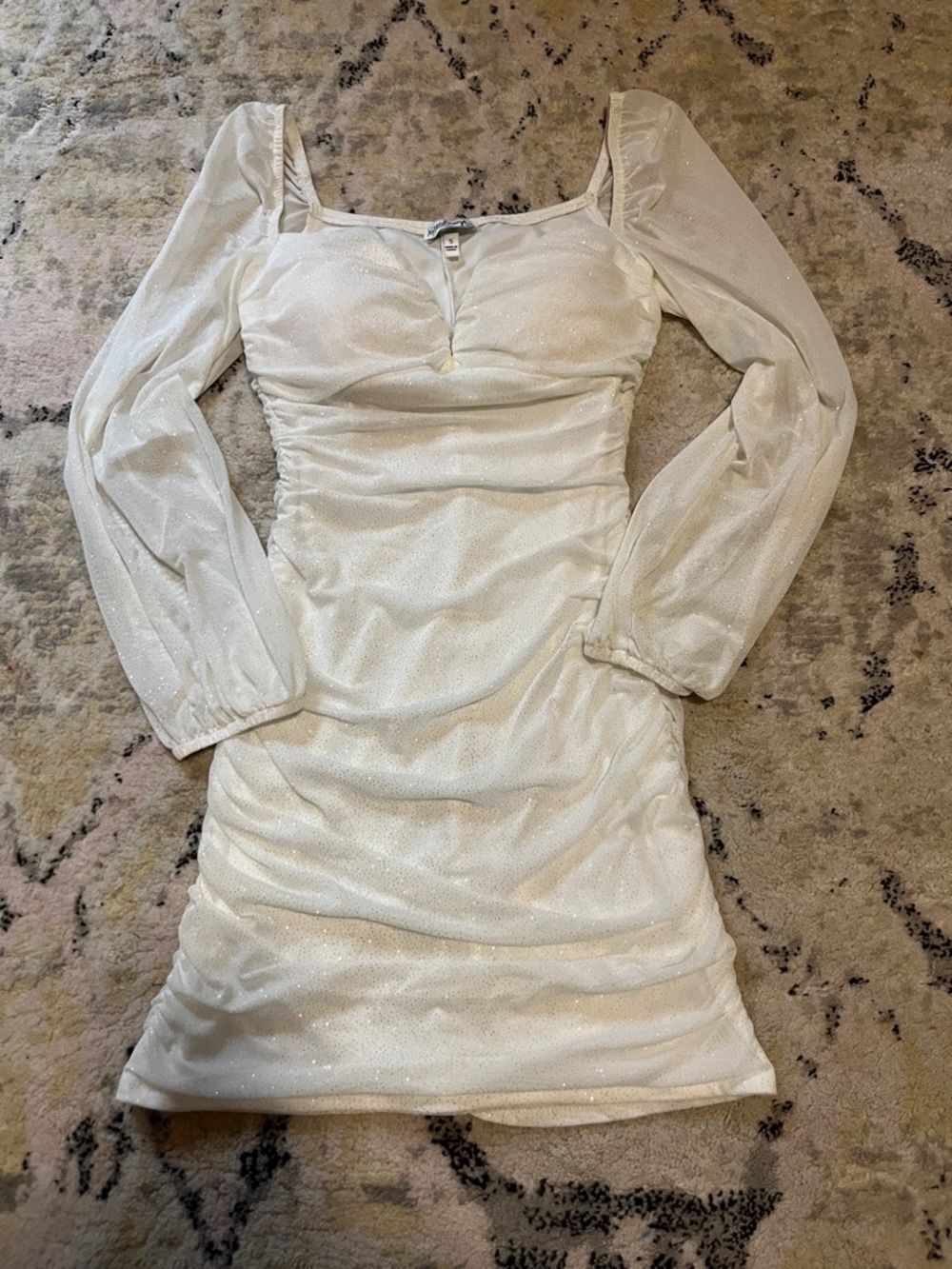Xtraordinary White Sparkle Long-Sleeve Mini Dress
